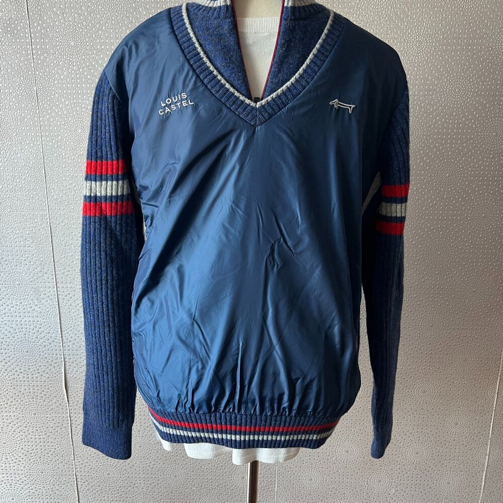 Louis Castel Men's Blue Golf Wool Wind Resistant Lined 1/4 Zip Sweater Size L